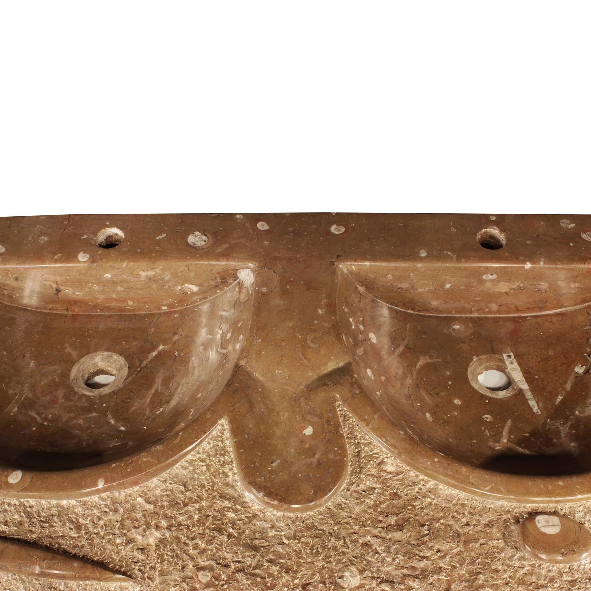 Italian 19th Century Fossilized Soapstone Double Sink In Good Condition For Sale In West Palm Beach, FL