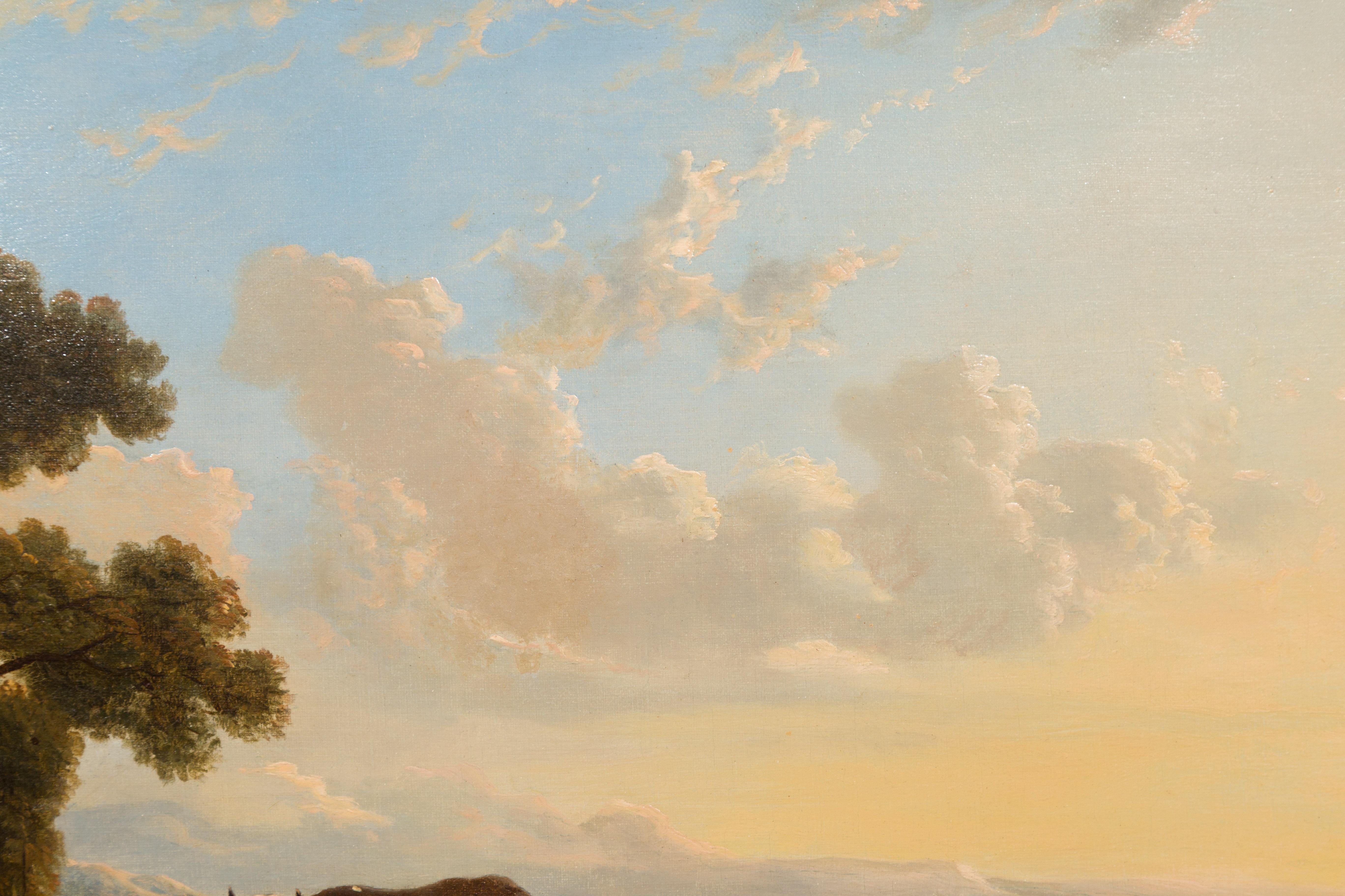 Pittura italiana del XIX secolo incorniciata con olio su tela raffigurante mucche al pascolo in vendita 6