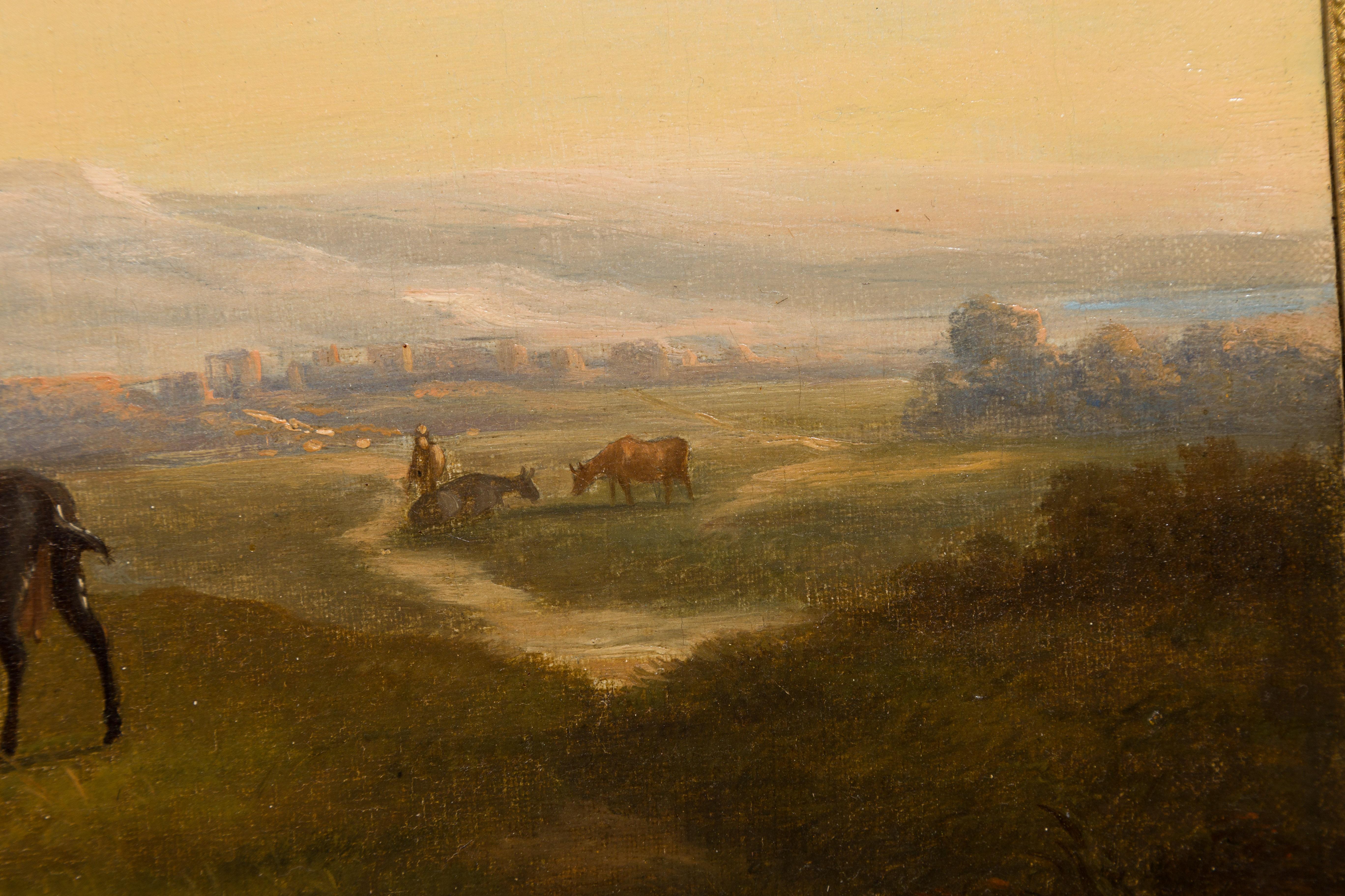 Huile sur toile italienne du 19ème siècle encadrée représentant des vaches dans les pâturages en vente 9
