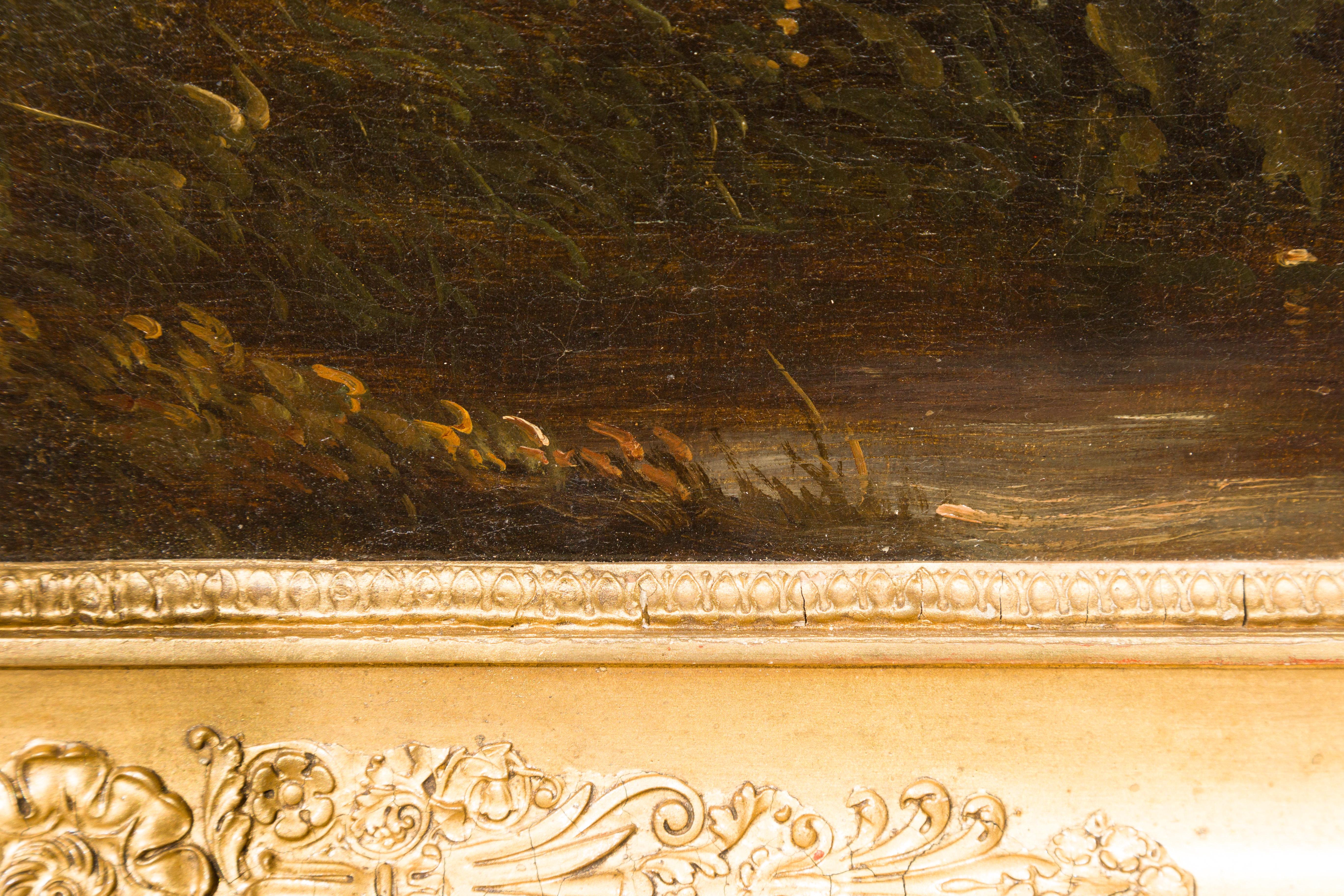 Huile sur toile italienne du 19ème siècle encadrée représentant des vaches dans les pâturages en vente 10
