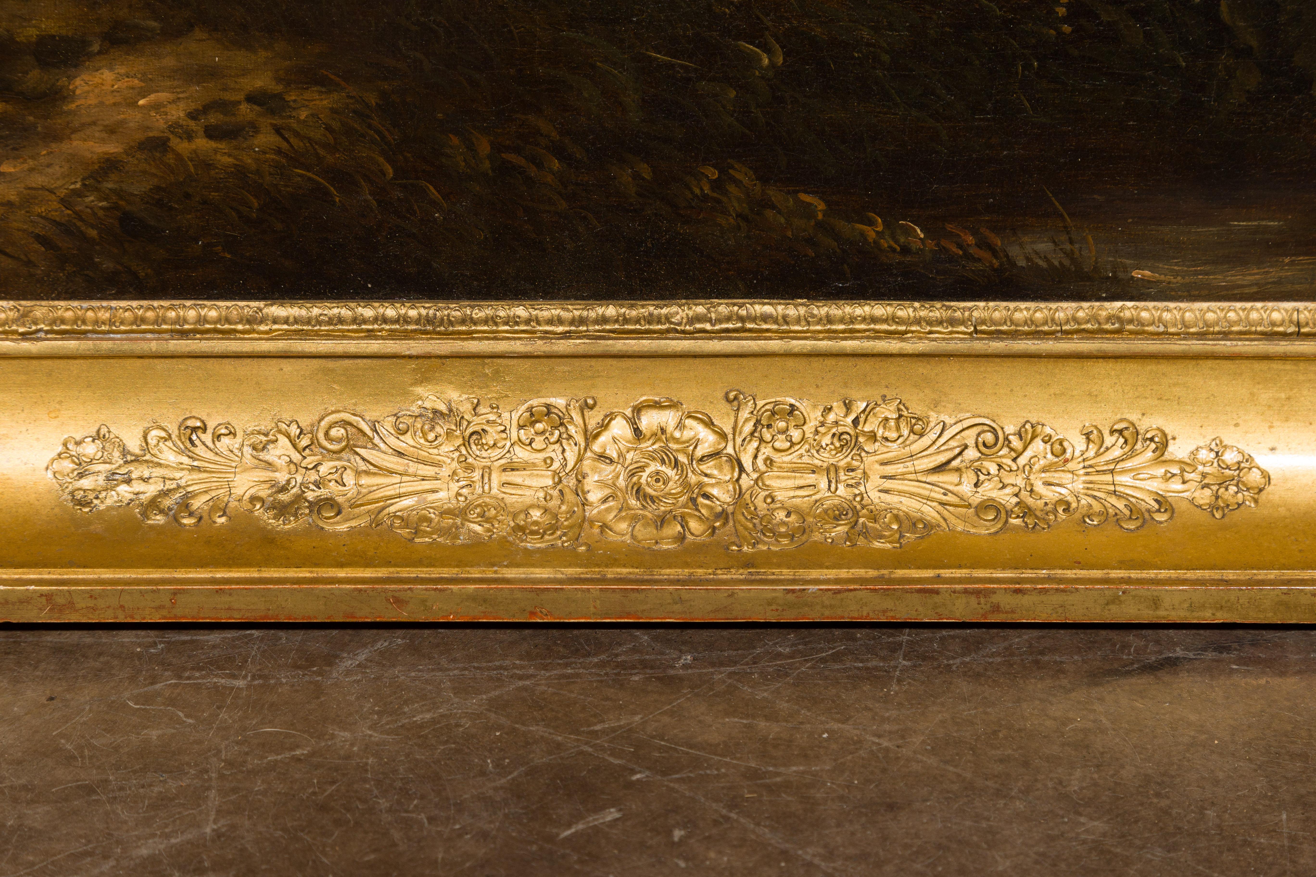 Pittura italiana del XIX secolo incorniciata con olio su tela raffigurante mucche al pascolo in vendita 11