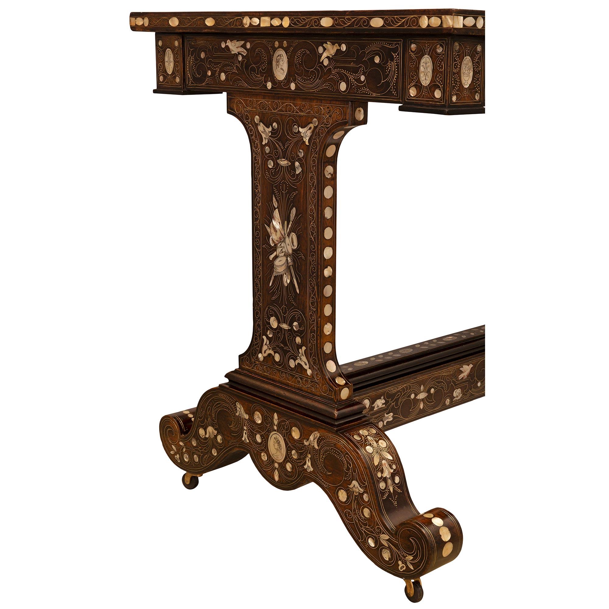 Italian 19th Century Fruitwood, Brass, Bone and Mother of Pearl Side Table For Sale 6