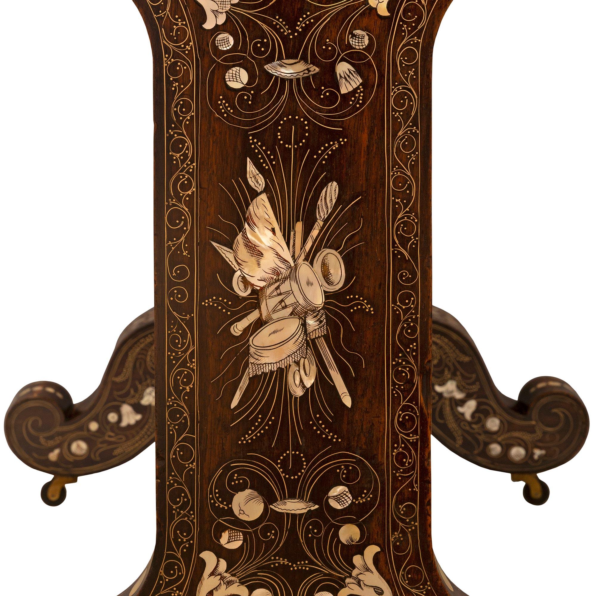 Italian 19th Century Fruitwood, Brass, Bone and Mother of Pearl Side Table For Sale 7