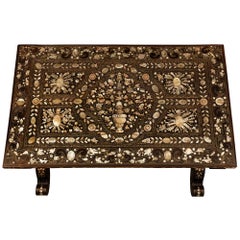 Italian 19th Century Fruitwood, Brass, Bone and Mother of Pearl Side Table