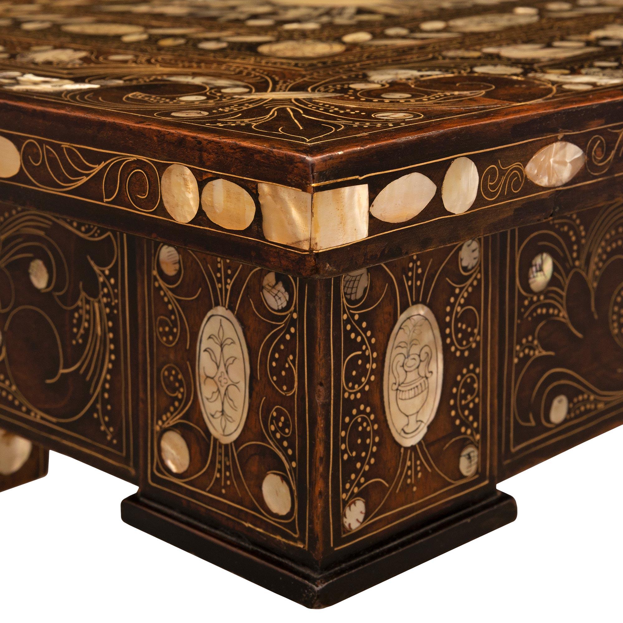 Italian 19th Century Fruitwood, Brass, Bone and Mother of Pearl Side Table For Sale 1
