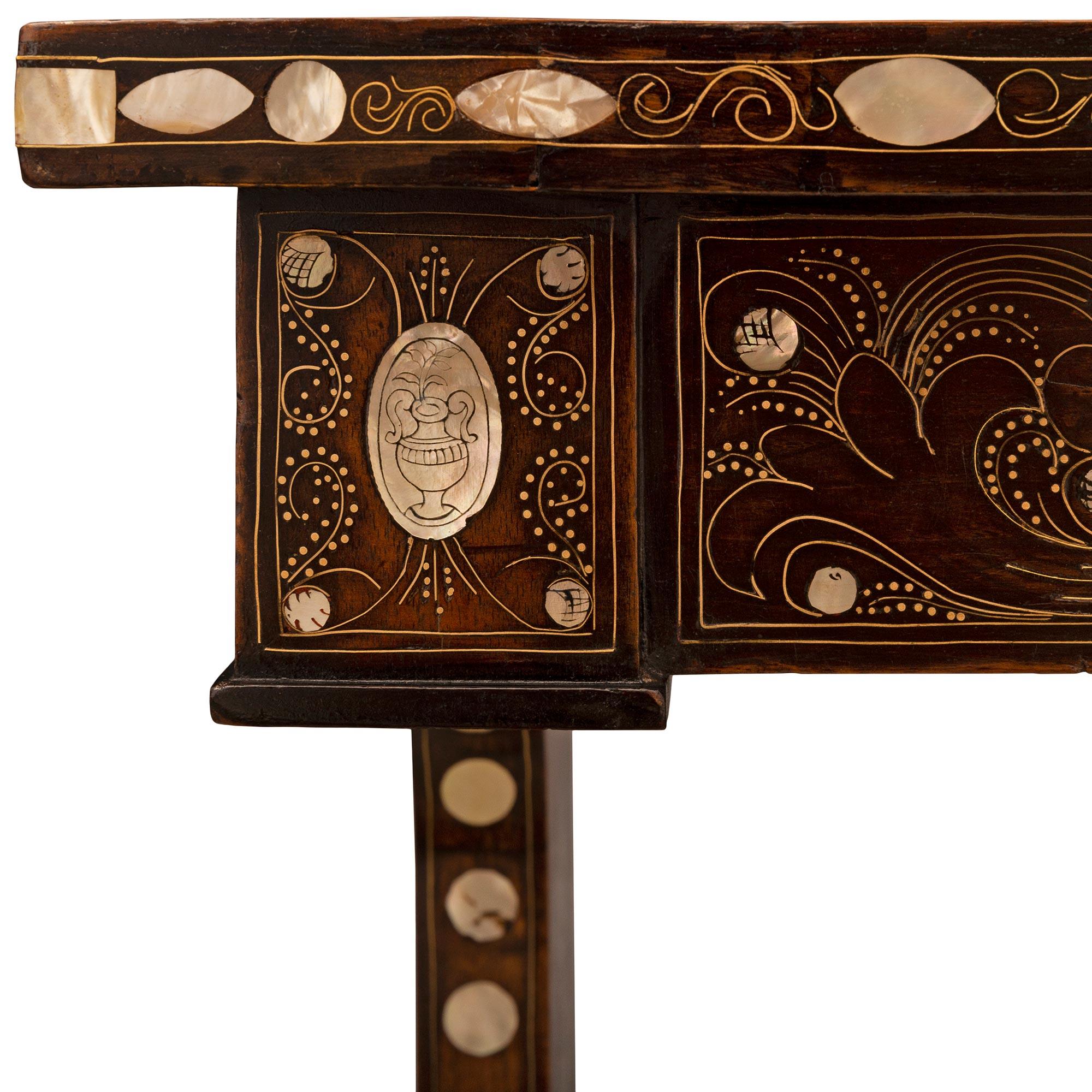 Italian 19th Century Fruitwood, Brass, Bone and Mother of Pearl Side Table For Sale 4