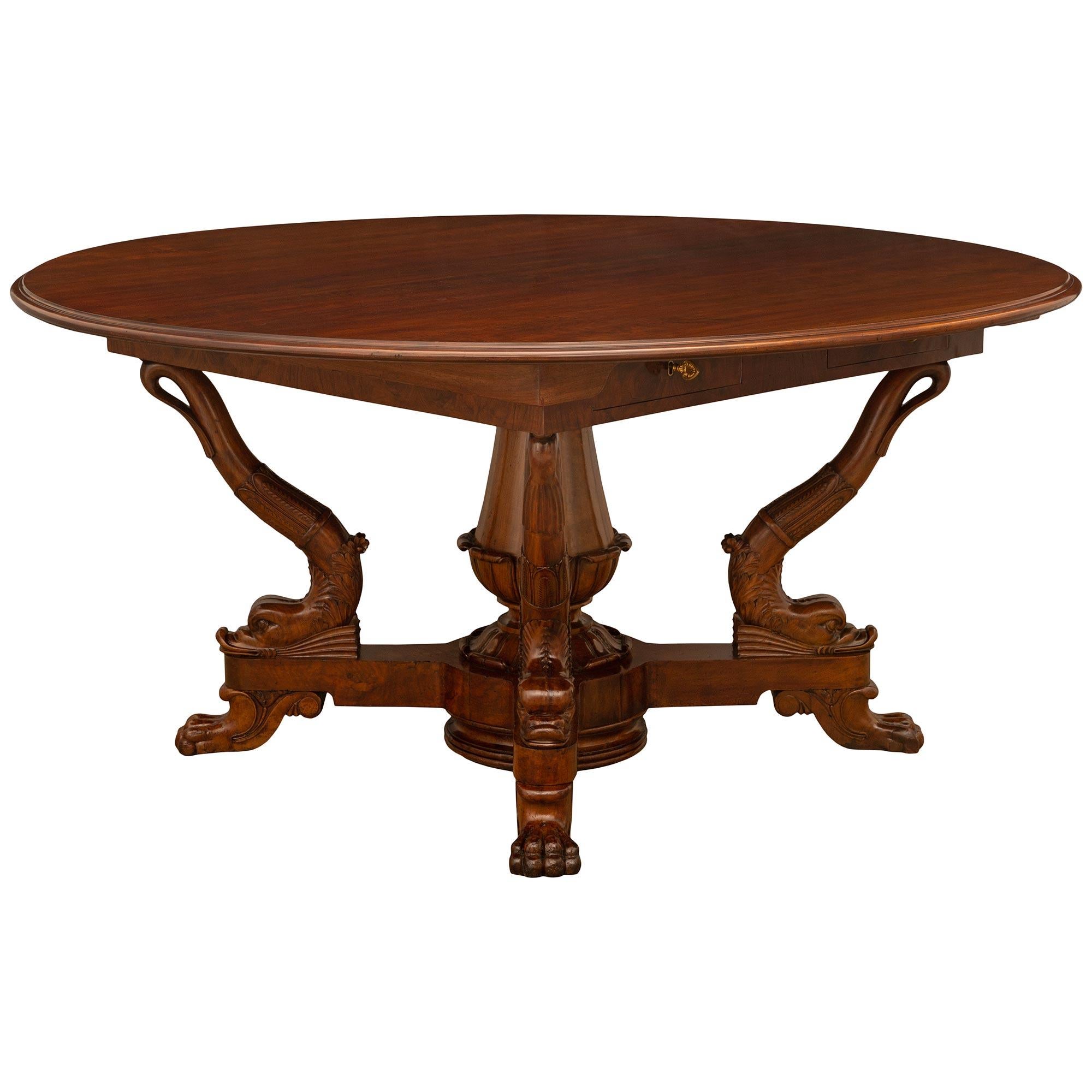 Italian 19th Century Genovese St. Charles X Period Walnut Center/Dining Table For Sale 1