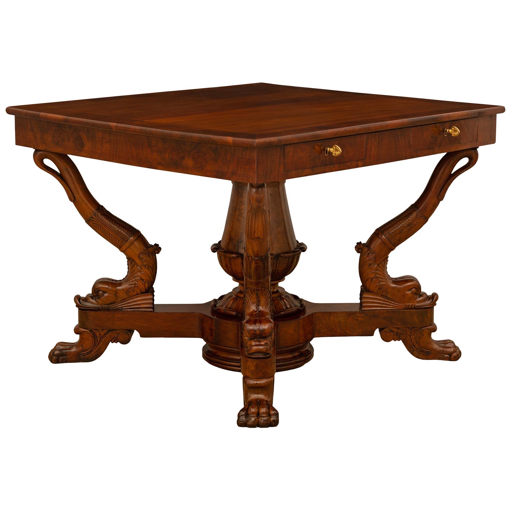Italian 19th Century Genovese St. Charles X Period Walnut Center/Dining Table For Sale 2