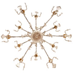 Italian 19th Century Genovese St. Giltwood, Wrought Iron & Crystal Chandelier