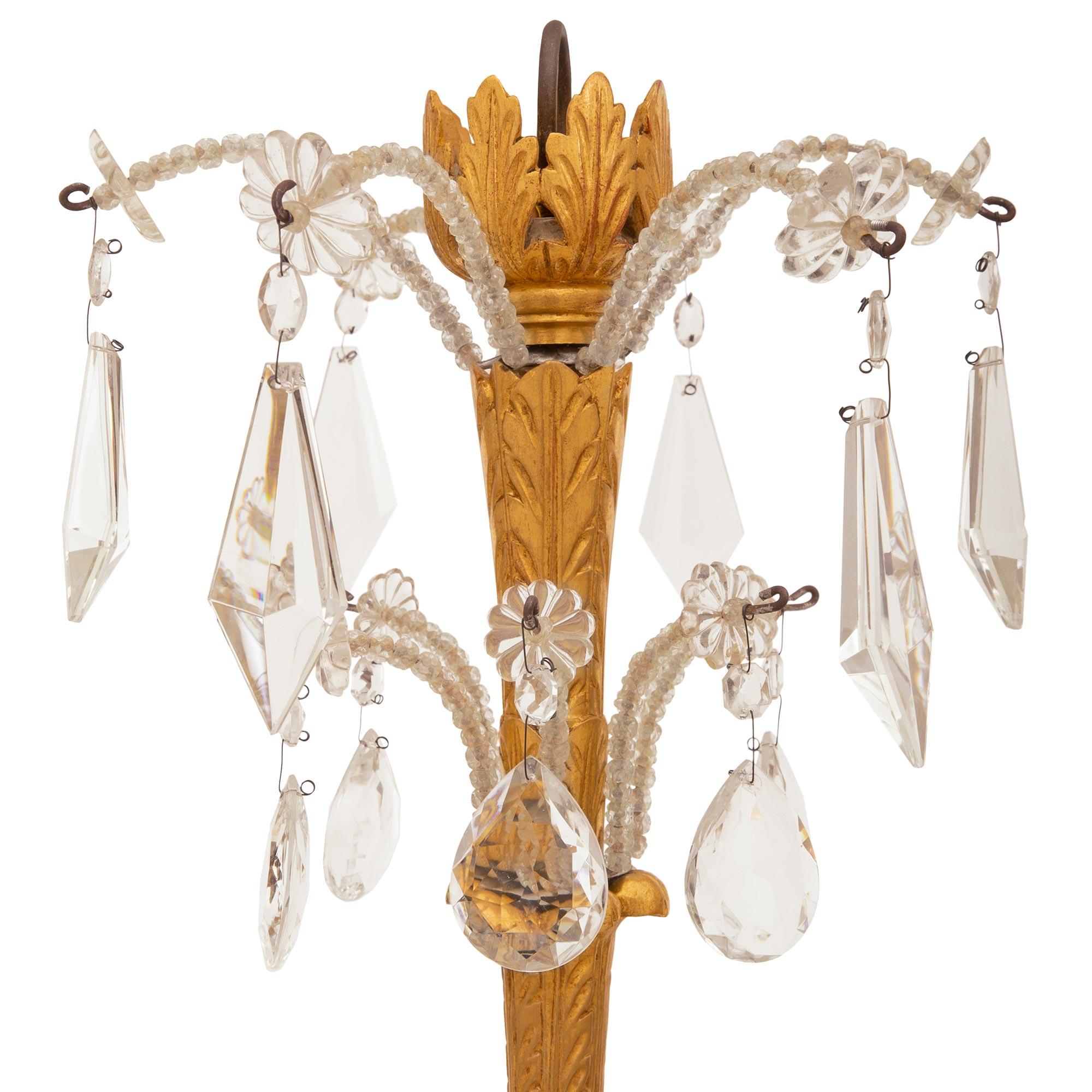 Italian 19th Century Genovese St. Giltwood, Wrought Iron & Crystal Chandelier For Sale 1