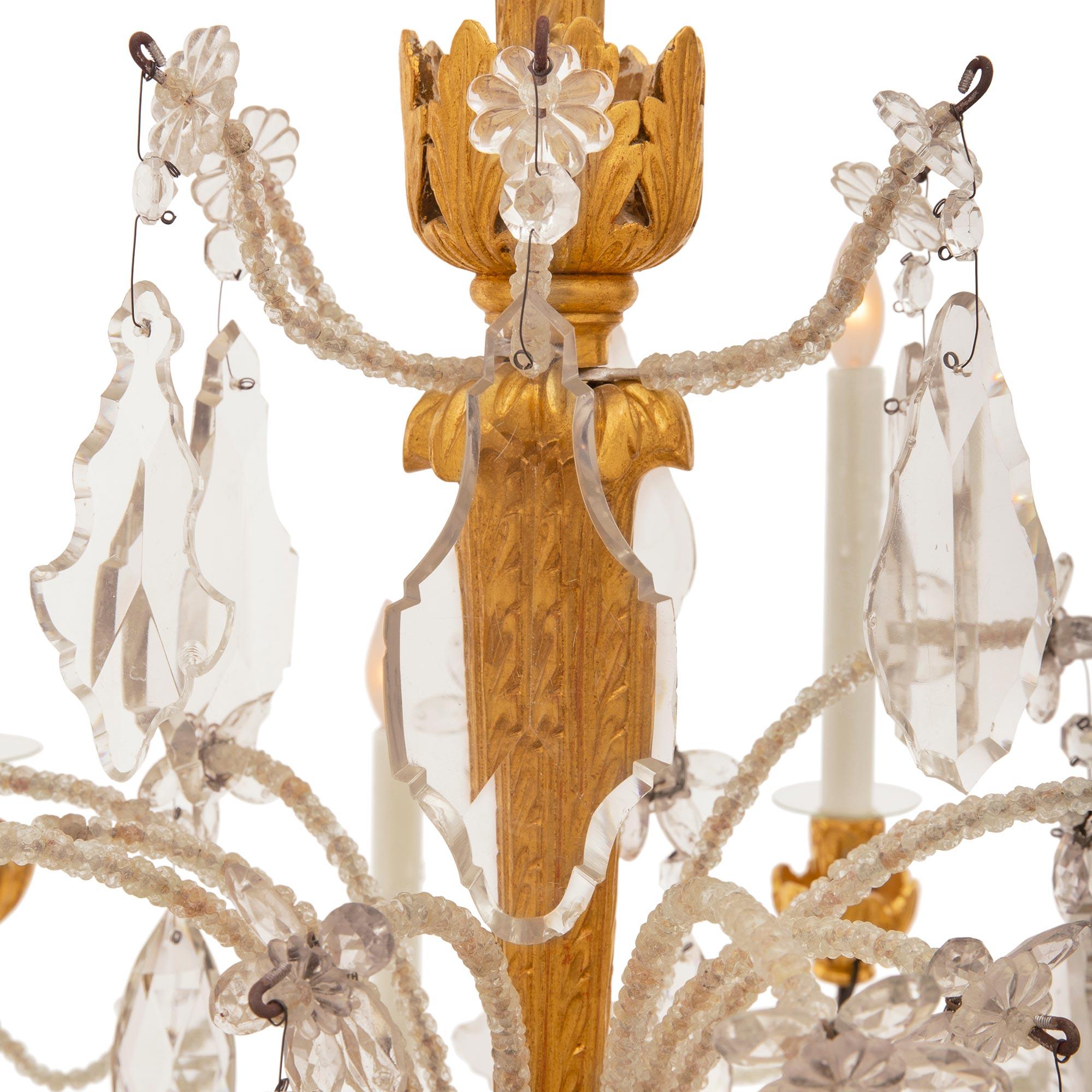 Italian 19th Century Genovese St. Giltwood, Wrought Iron & Crystal Chandelier For Sale 2