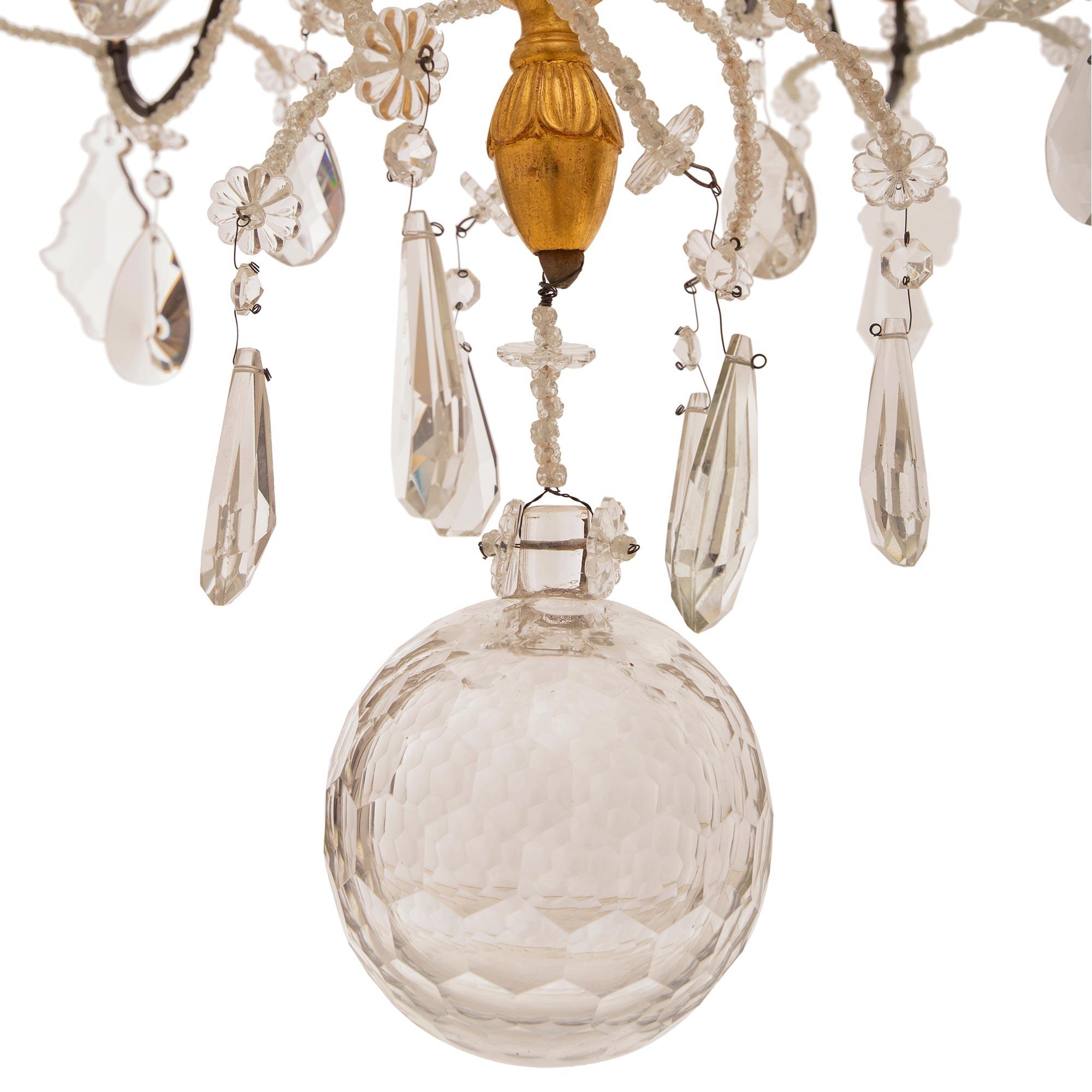 Italian 19th Century Genovese St. Giltwood, Wrought Iron & Crystal Chandelier For Sale 5