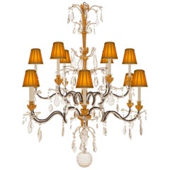 Antique Italian 19th Century Genovese St. Giltwood, Wrought Iron & Crystal Chandelier