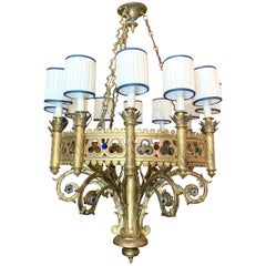 Lustre italien du 19ème siècle en bronze doré et alliage néo-gothique de 12 livres