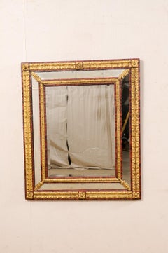 Italian 19th Century Gilt & Red Embossed Repoussé Mirror, Tall