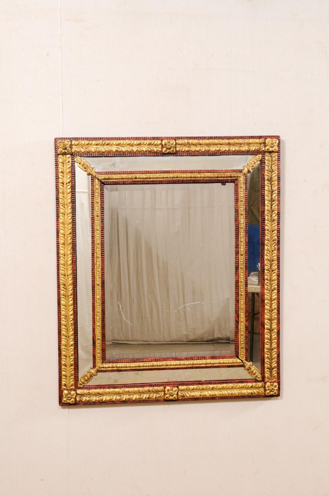 Italian 19th Century Gilt & Red Embossed Repoussé Mirror, Tall In Good Condition For Sale In Atlanta, GA