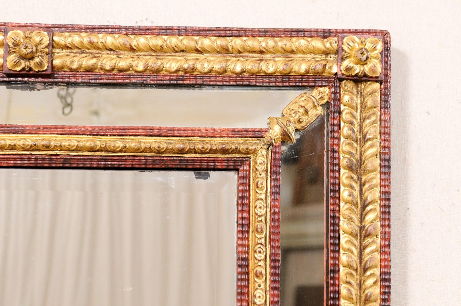 Italian 19th Century Gilt & Red Embossed Repoussé Mirror, Tall For Sale 2