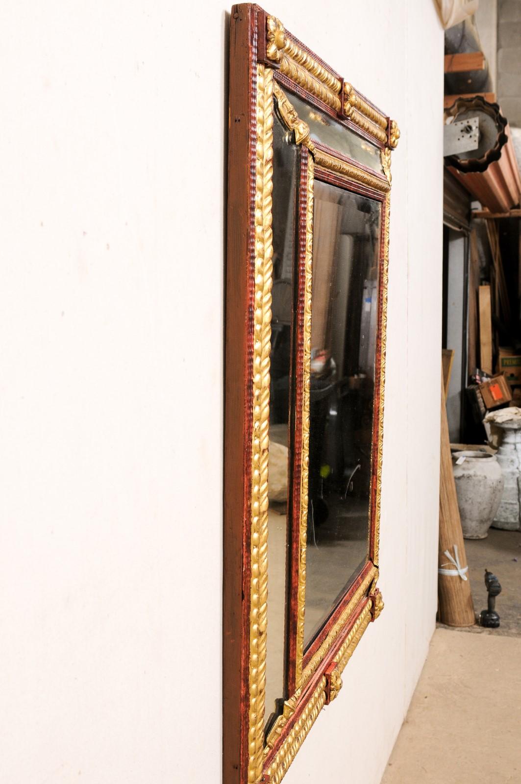 Italian 19th Century Gilt & Red Embossed Repoussé Mirror, Tall For Sale 4