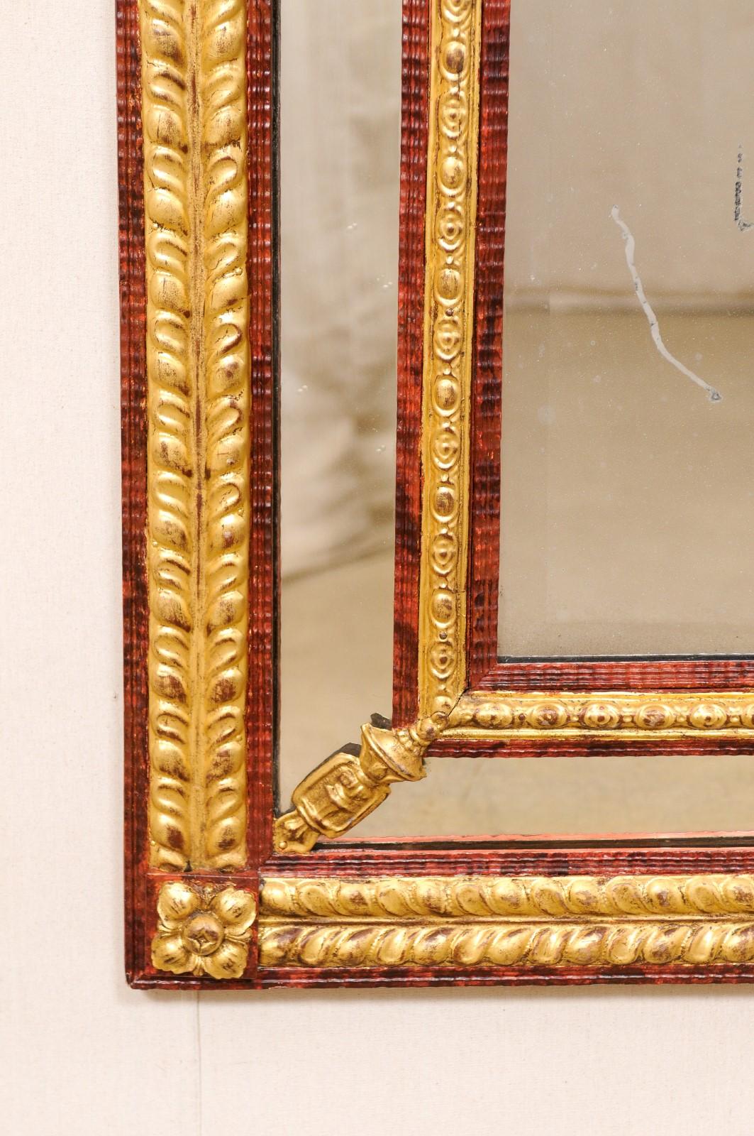 Italian 19th Century Gilt & Red Embossed Repoussé Mirror, Tall For Sale 6
