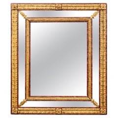Antique Italian 19th Century Gilt & Red Embossed Repoussé Mirror, Tall