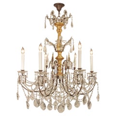 Antique Italian 19th Century Gilt Wood and Crystal Chandelier