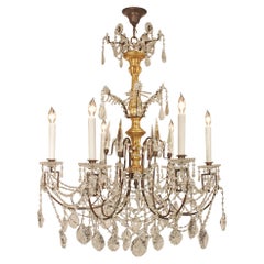 Italian 19th Century Gilt Wood and Crystal Chandelier