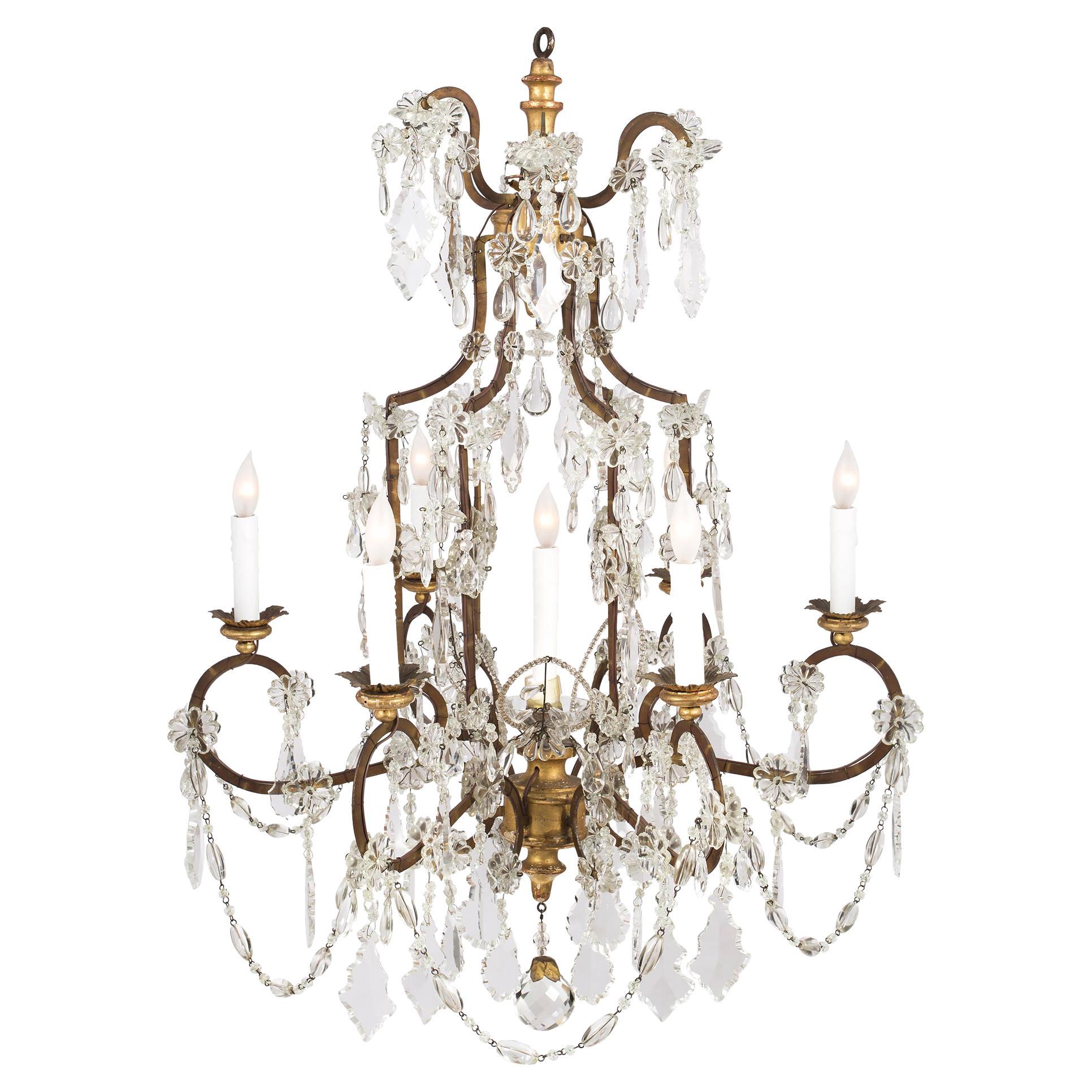 Italian 19th Century Giltwood And Crystal Chandelier