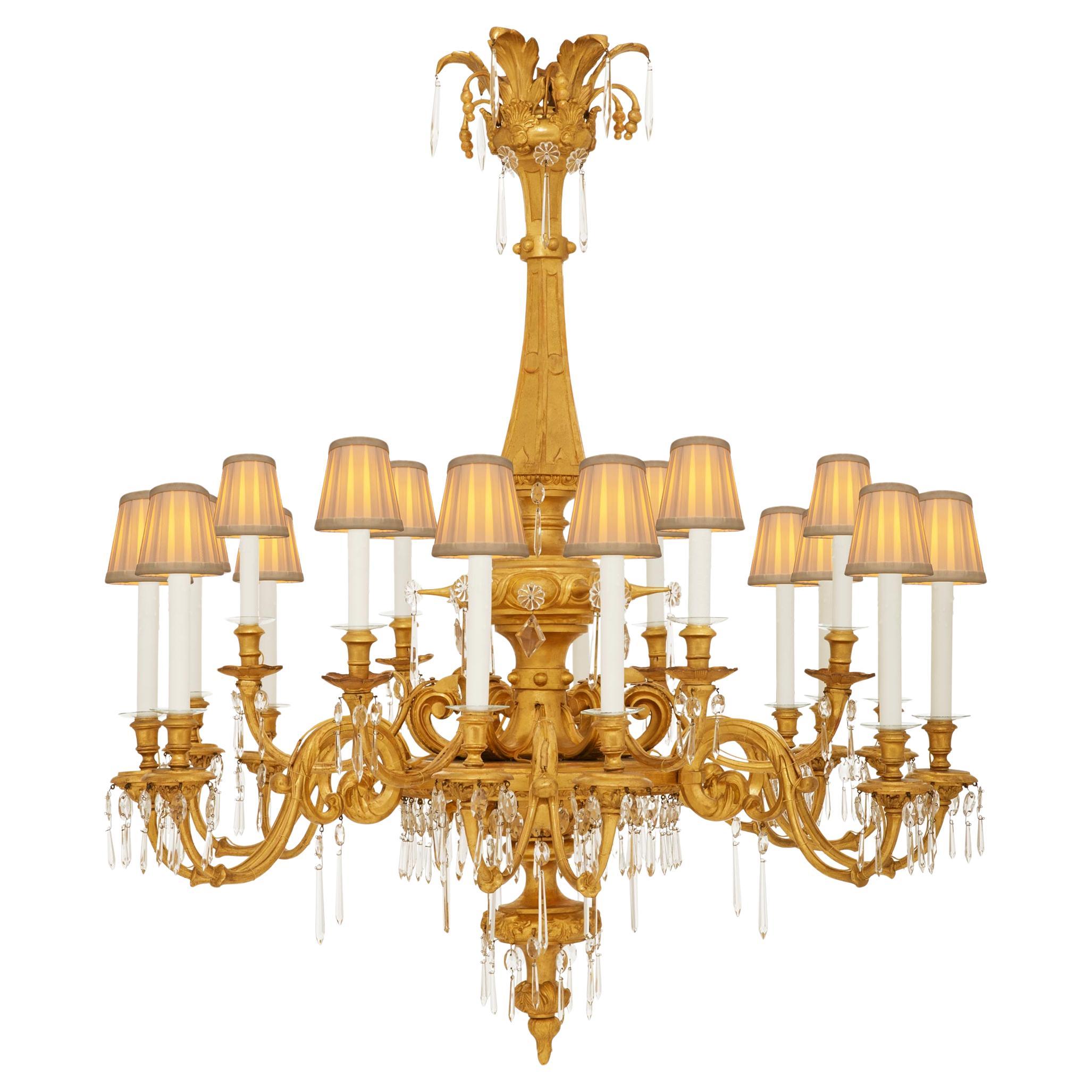 Italian 19th century Giltwood and Crystal chandelier