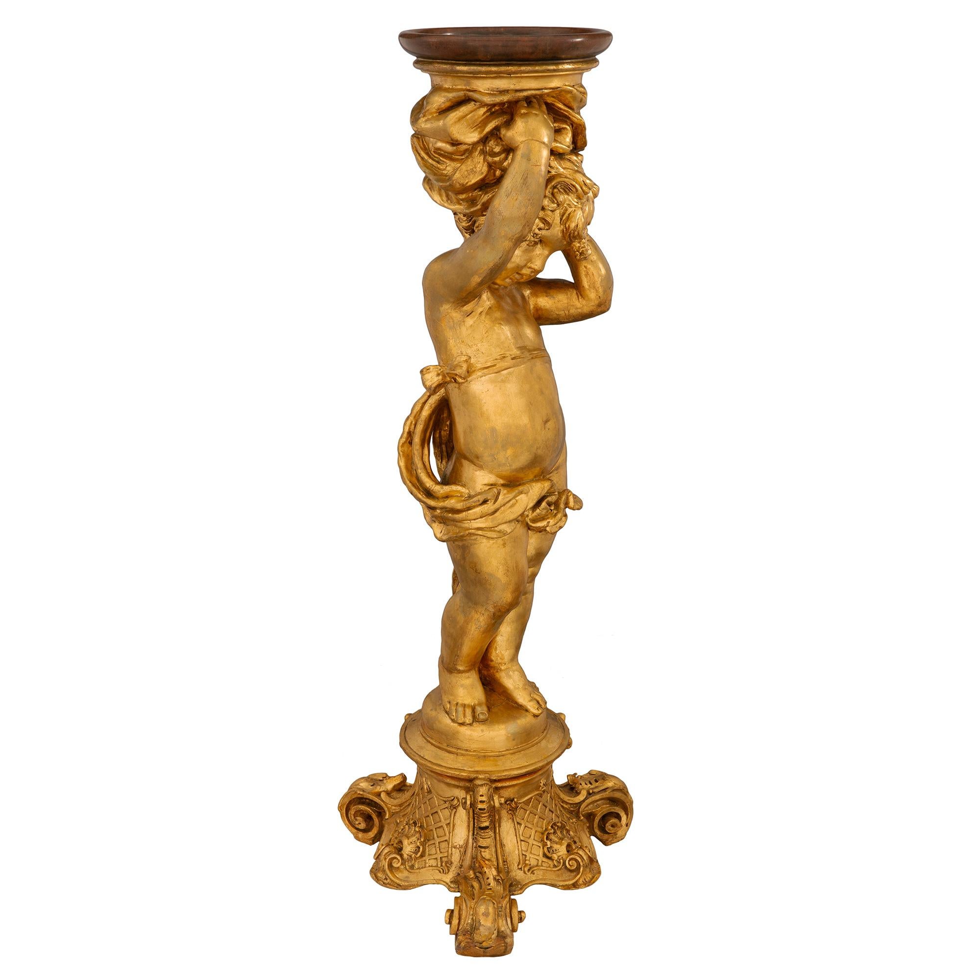 Italian 19th Century Giltwood and Faux Painted Marble Pedestal In Good Condition For Sale In West Palm Beach, FL