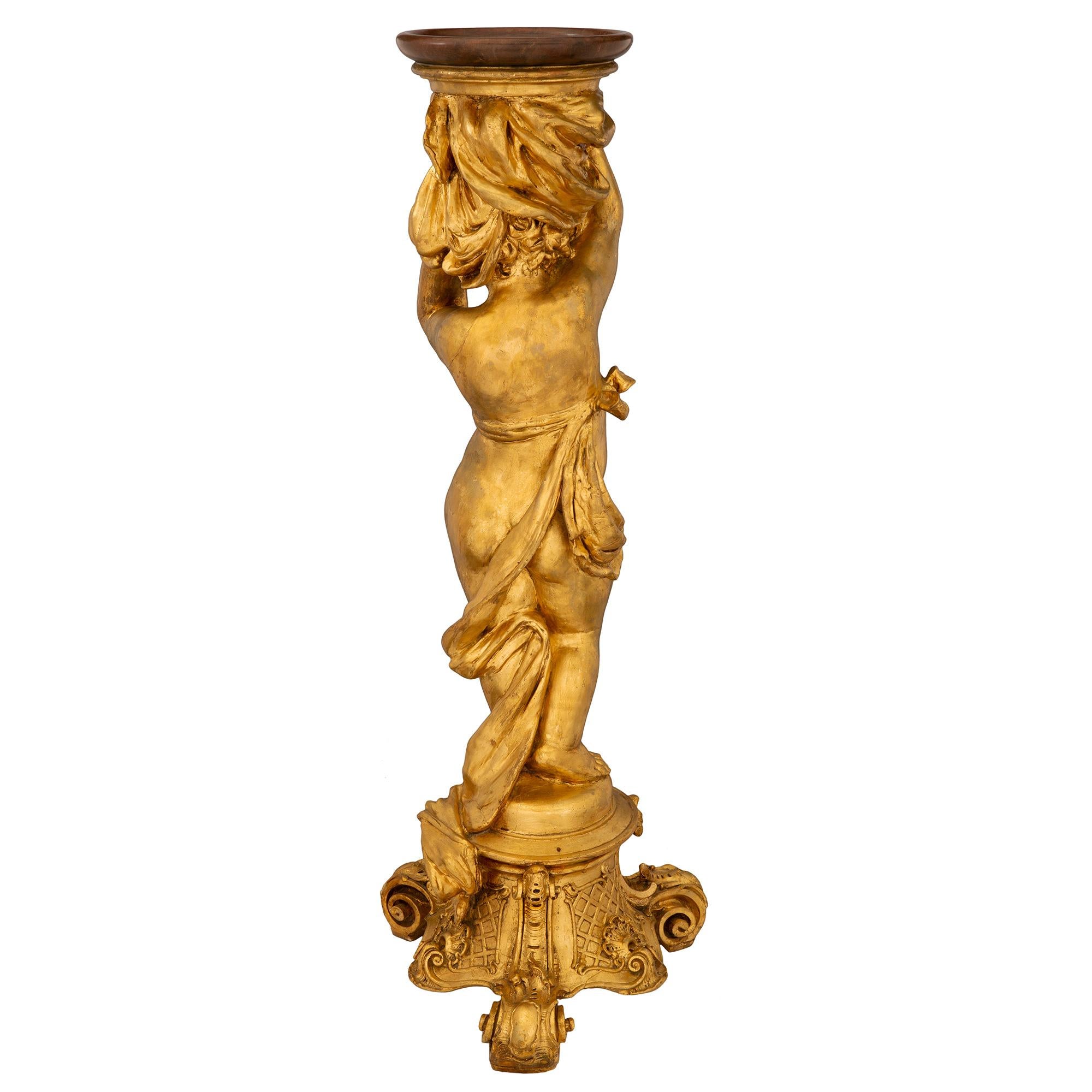 Italian 19th Century Giltwood and Faux Painted Marble Pedestal For Sale 2