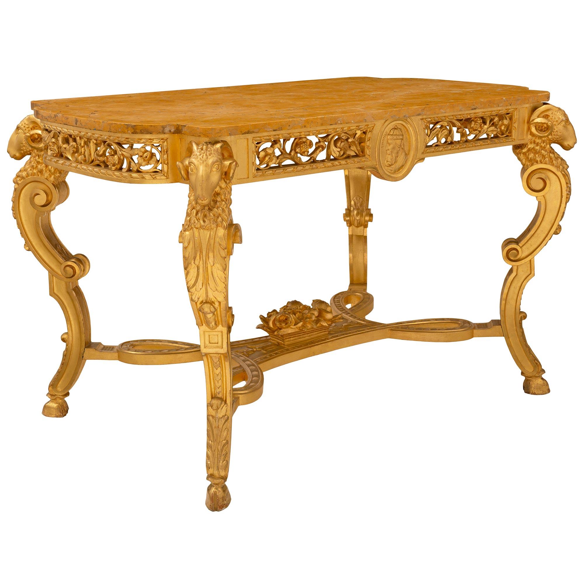 Italian 19th Century Giltwood and Giallo Reale Marble Center Table In Good Condition For Sale In West Palm Beach, FL