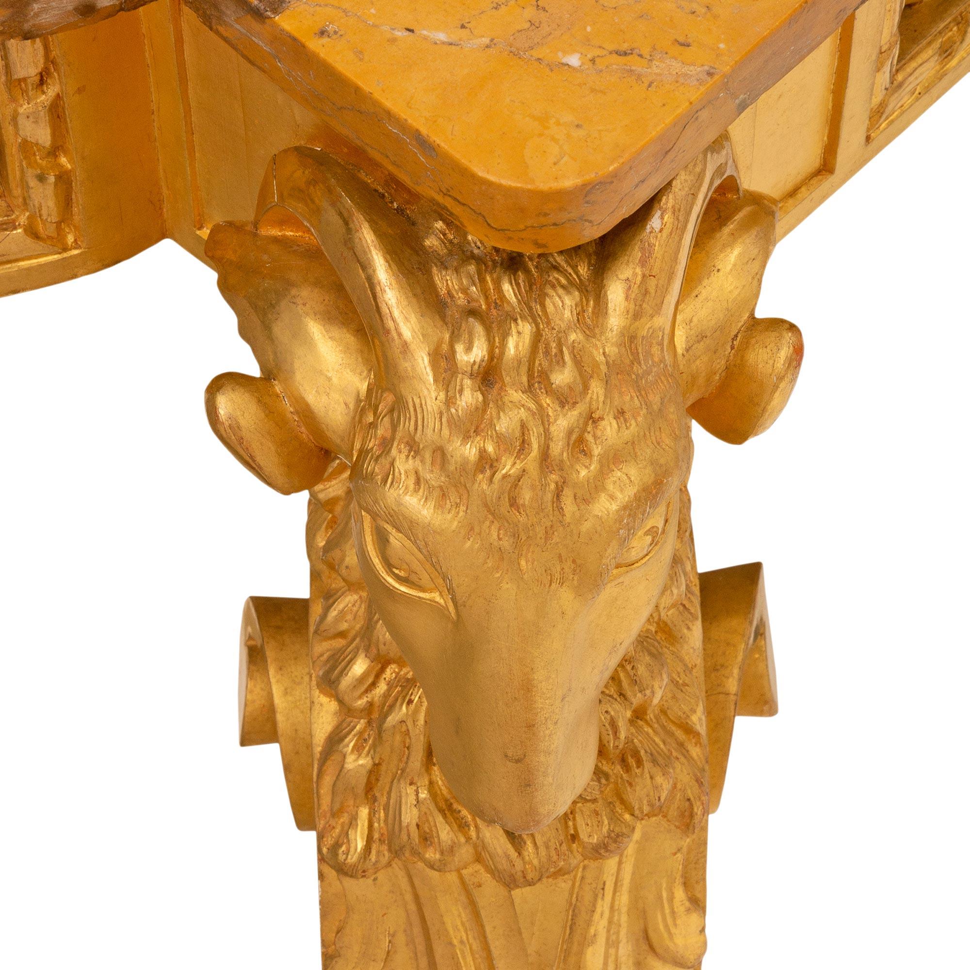 Italian 19th Century Giltwood and Giallo Reale Marble Center Table For Sale 2