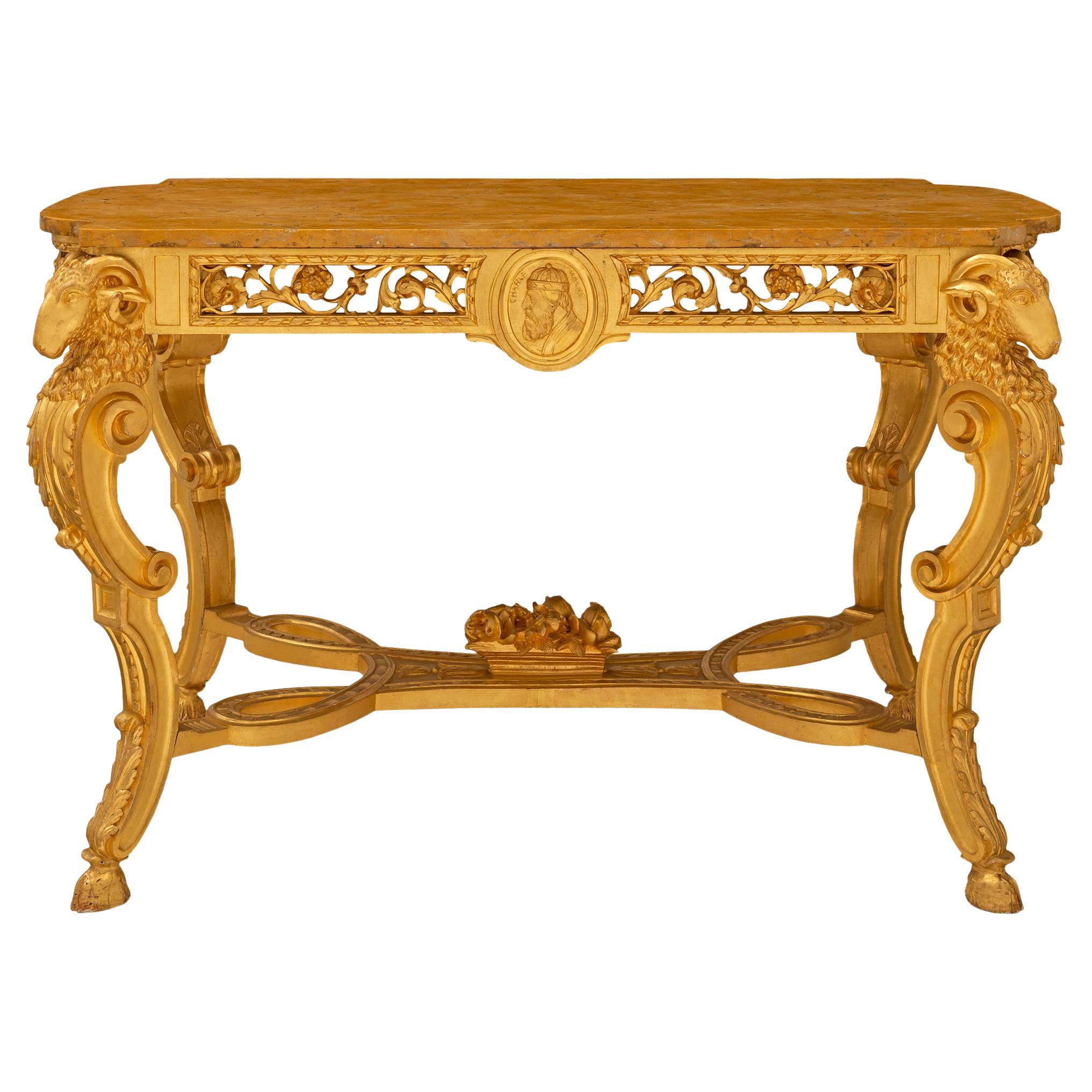 Italian 19th Century Giltwood and Giallo Reale Marble Center Table