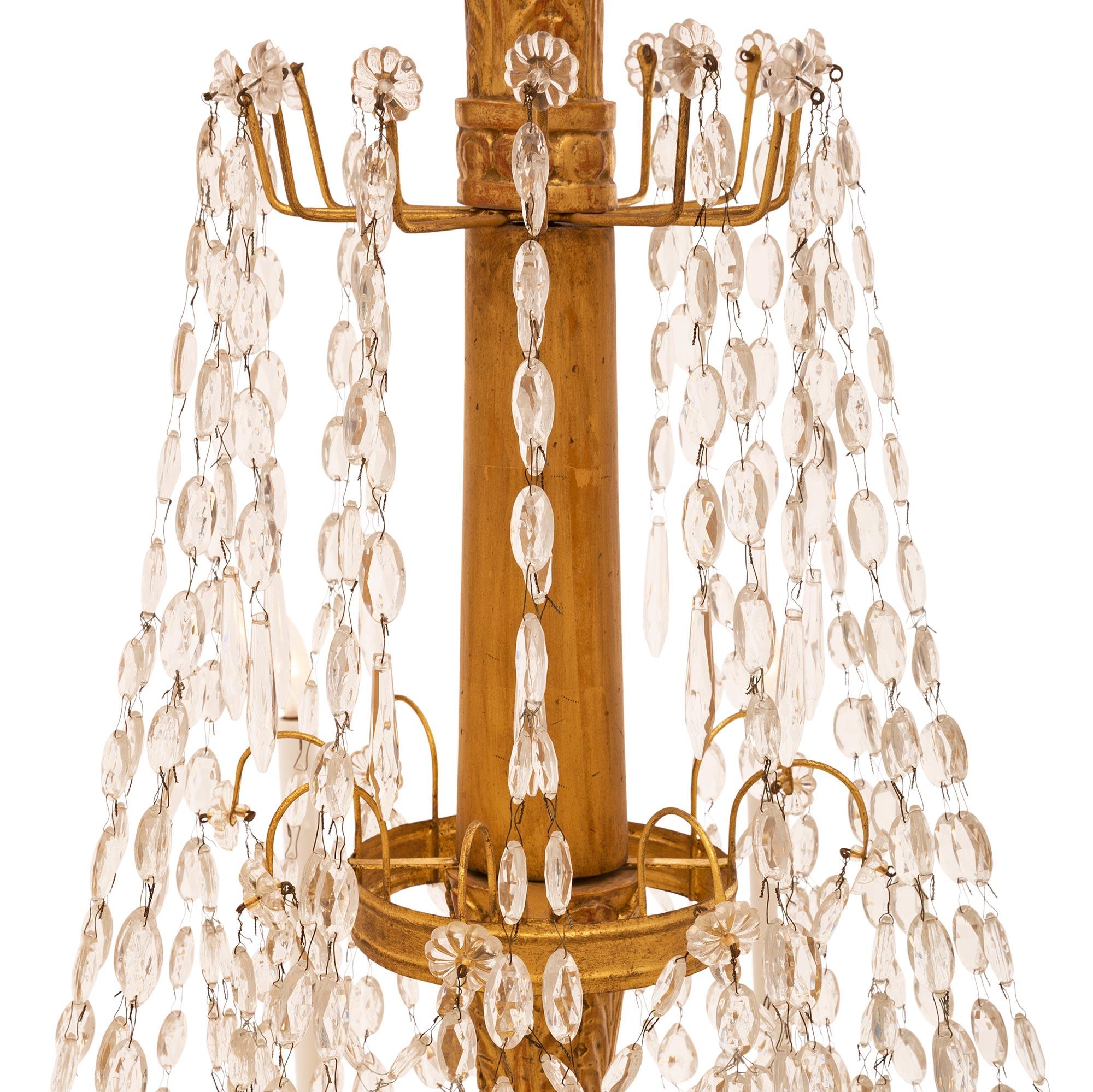 Crystal Italian 19th Century Giltwood and Gold Leaf on Metal Chandelier For Sale