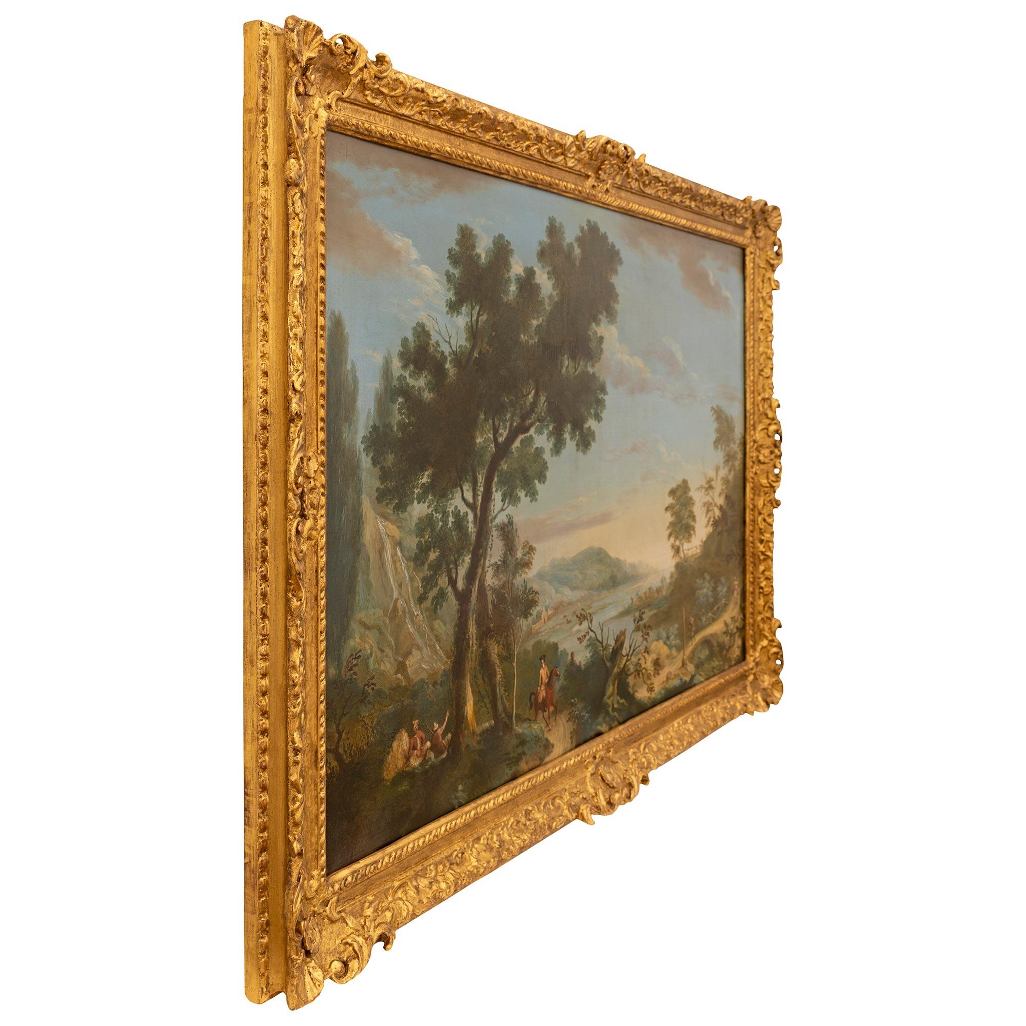 Italian 19th century Giltwood and Oil on canvas painting, circa 1840 In Good Condition For Sale In West Palm Beach, FL