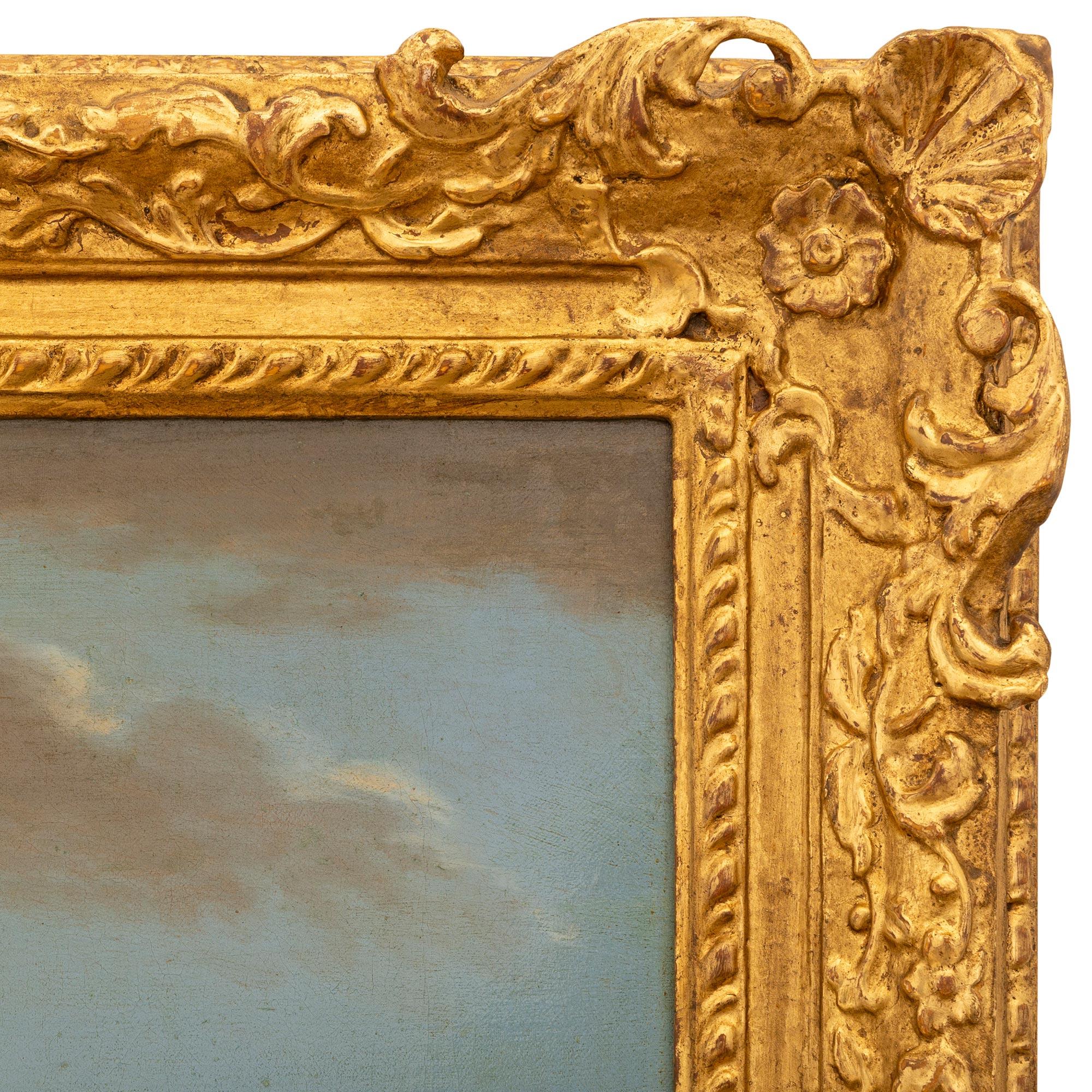 19th Century Italian 19th century Giltwood and Oil on canvas painting, circa 1840 For Sale