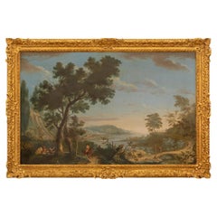 Pintura italiana del siglo XIX en madera dorada y óleo sobre lienzo, hacia 1840