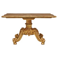 Table centrale italienne du 19ème siècle en bois doré et onyx
