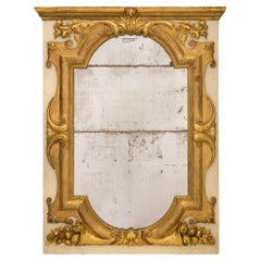 Antique Italian 19th Century Giltwood and Patinated Off-White Mirror