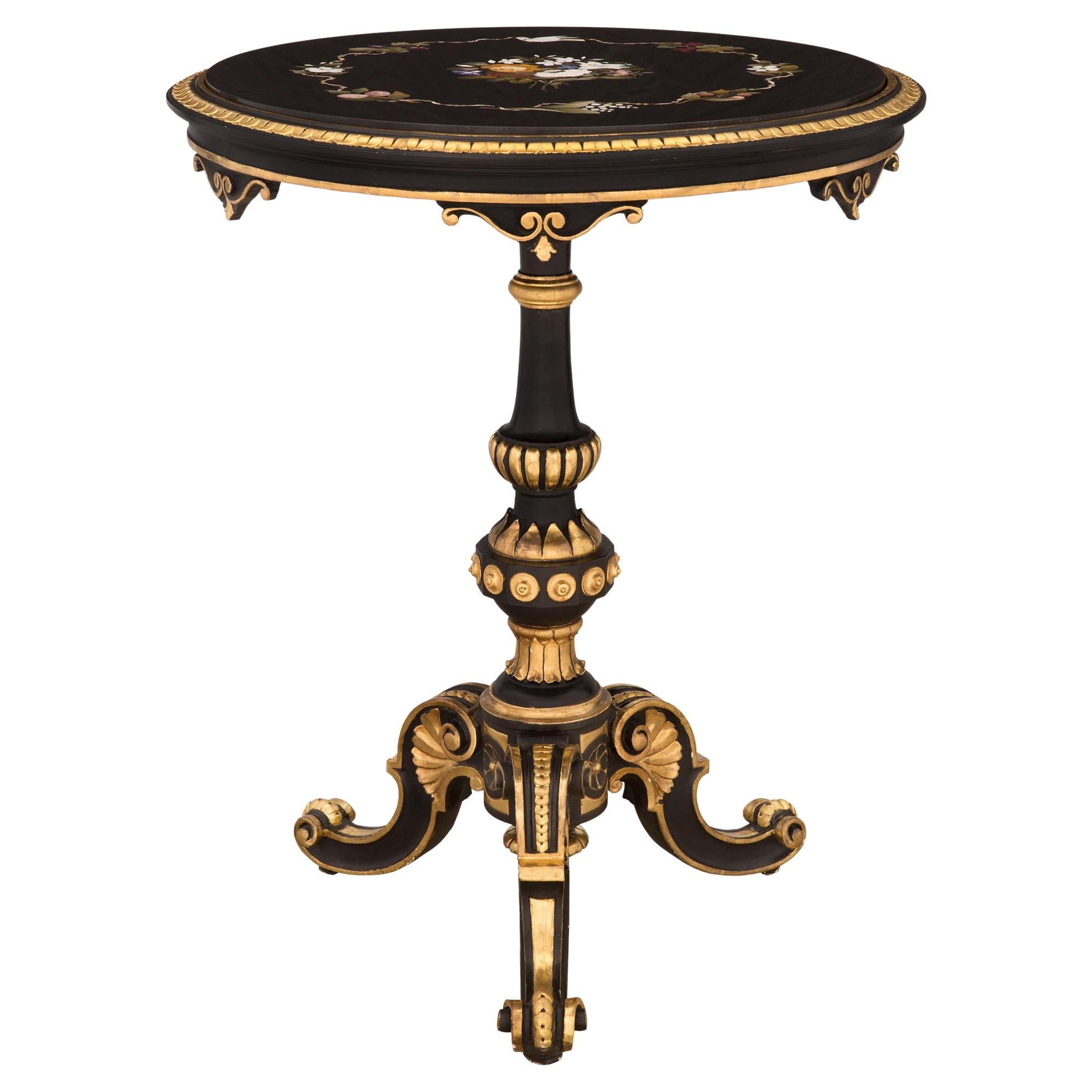 Italian 19th Century Giltwood and Pietra Dura Marble Florentine Side Table For Sale
