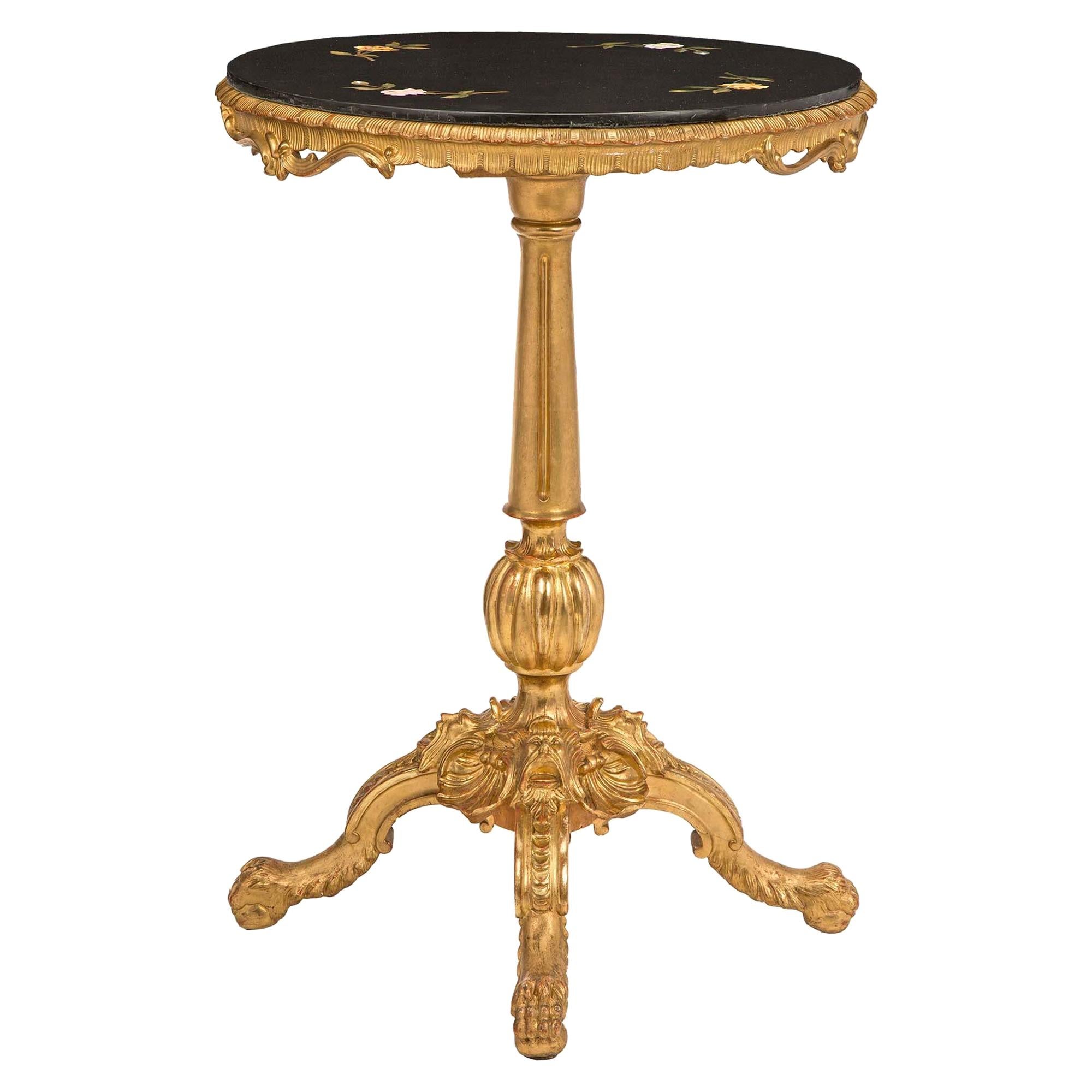 Italian 19th Century Giltwood and Pietra Dura Marble Side Table For Sale