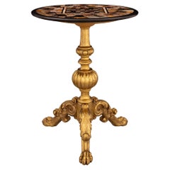 Table d'appoint italienne du 19ème siècle en bois doré et marbre Pietra Dura