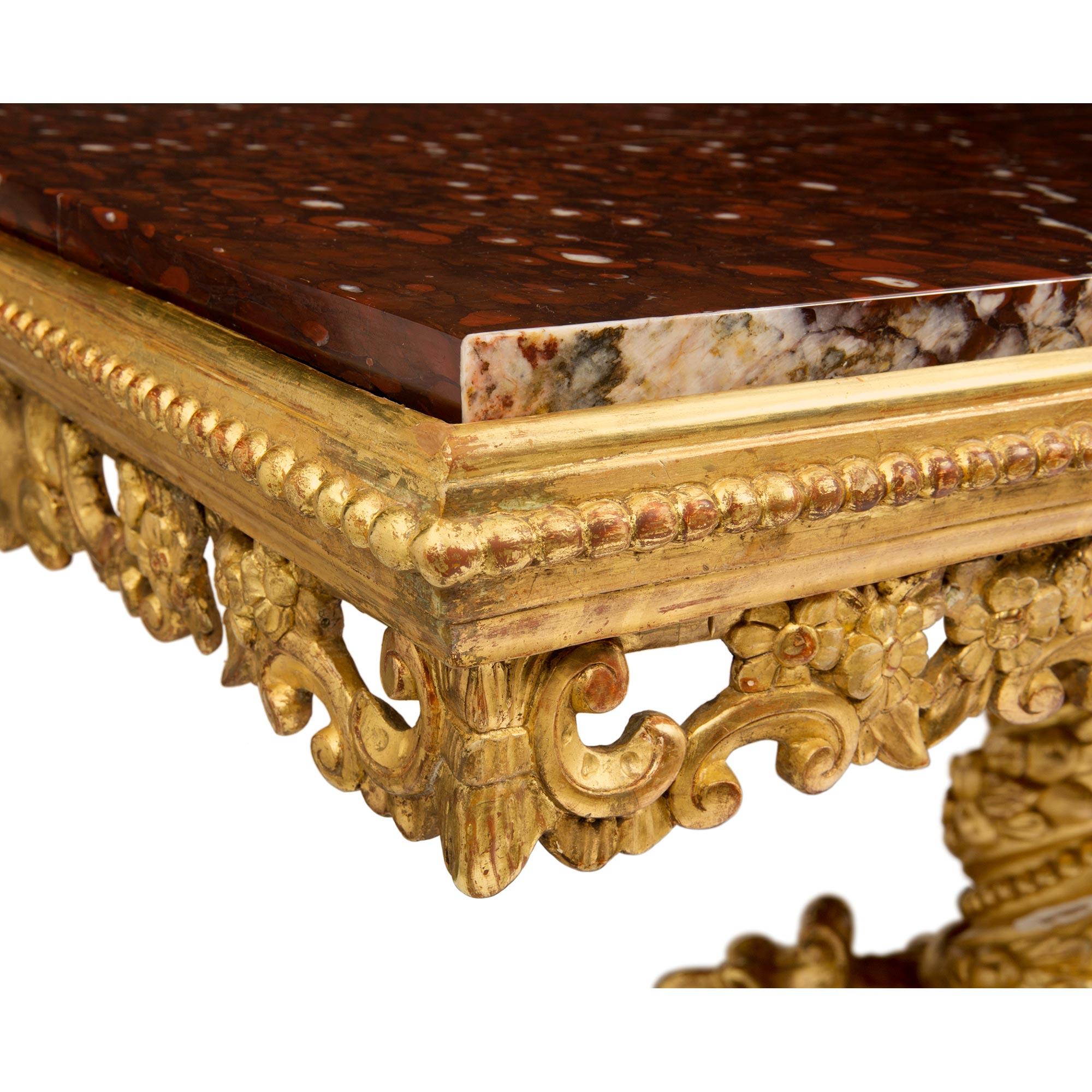 Italian 19th Century Giltwood and Rouge Griotte Marble Center Table For Sale 2