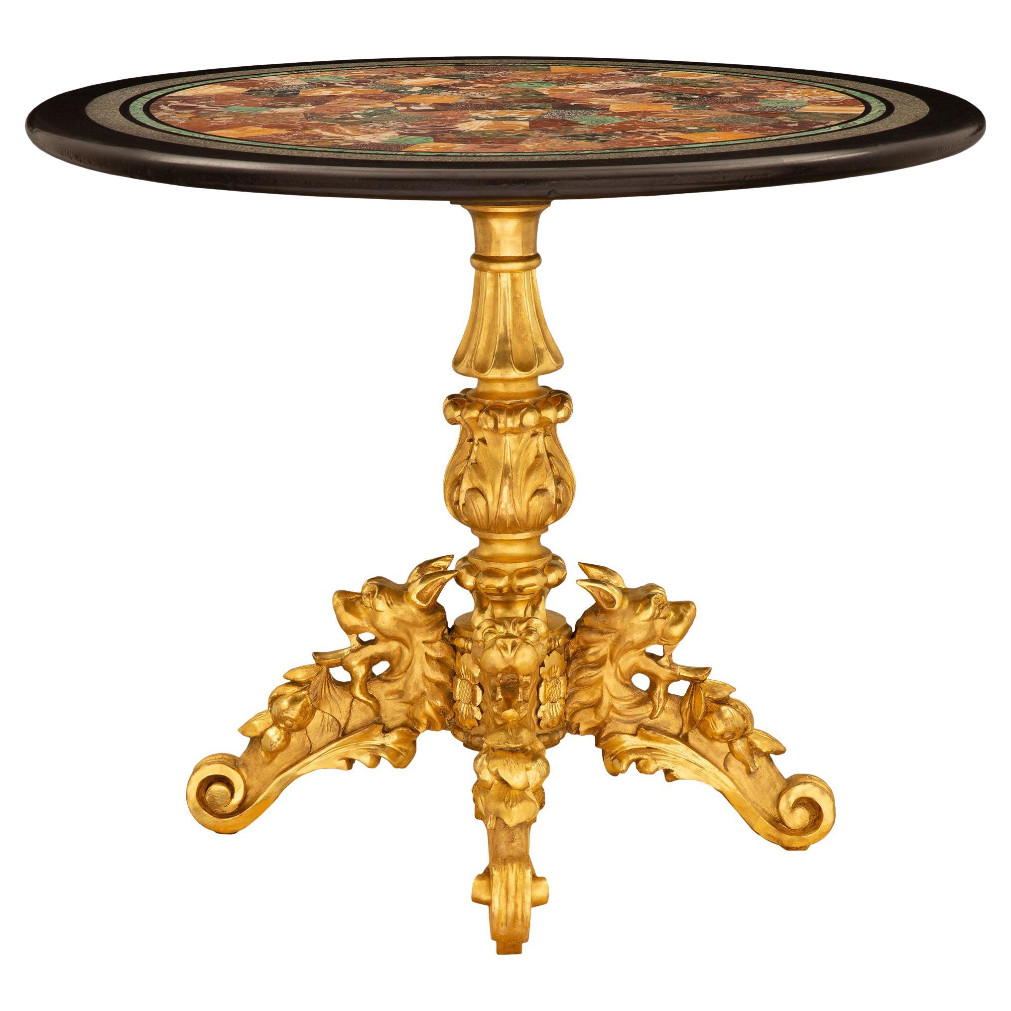 Italienischer Beistell-/Mitteltisch aus vergoldetem Holz und Marmor aus dem 19. Jahrhundert
