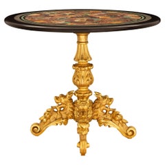 Table d'appoint italienne du 19ème siècle en bois doré et marbre spécimen