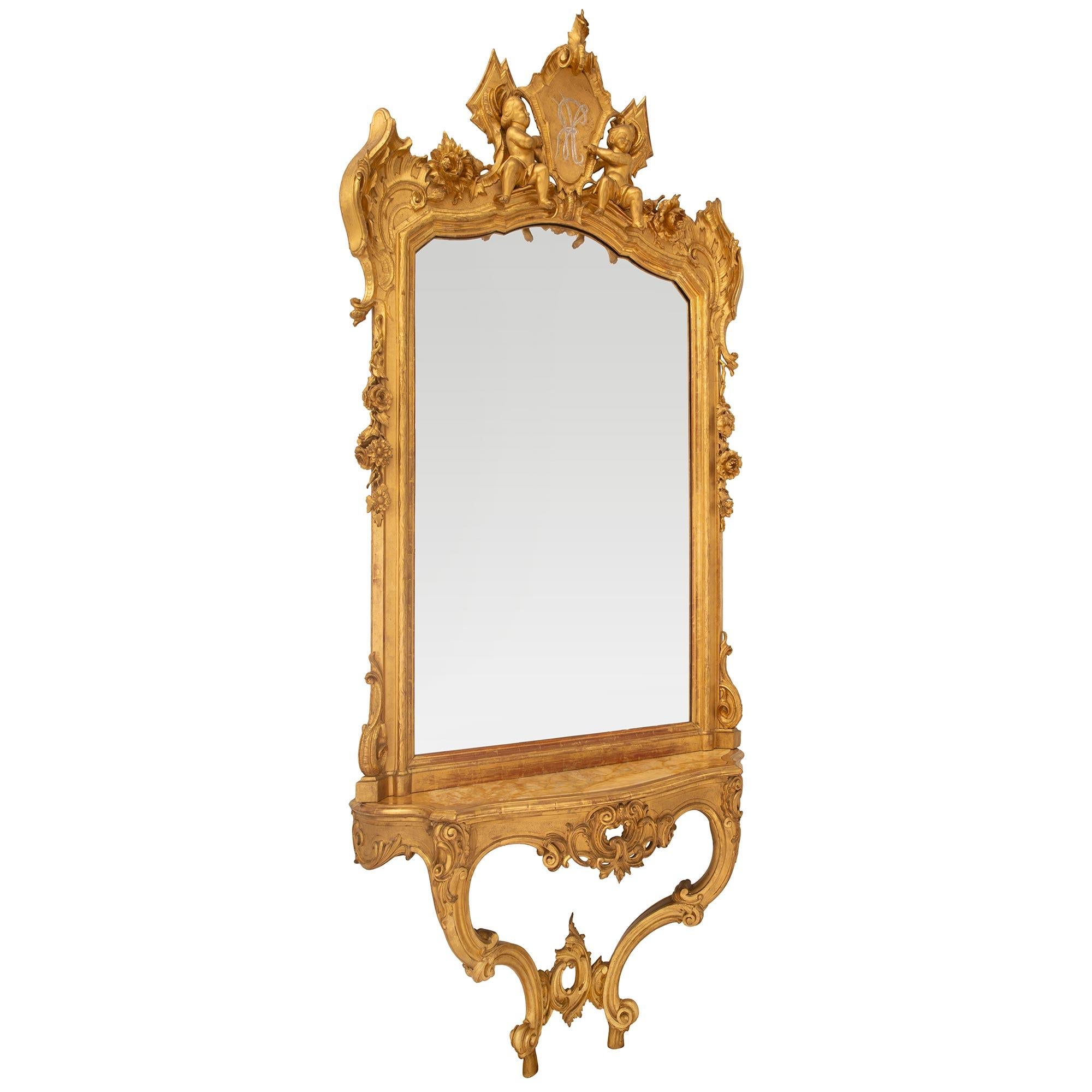 Italian 19th Century Giltwood Console And Mirror In Good Condition For Sale In West Palm Beach, FL