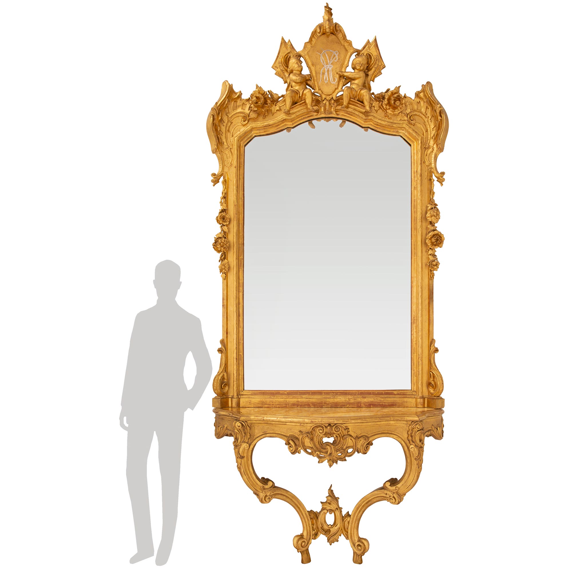 Console et miroir italiennes en bois doré du XIXe siècle