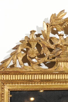 Italian 19th Century Giltwood Crested Mirror with Carved Birds and Olive Wreath