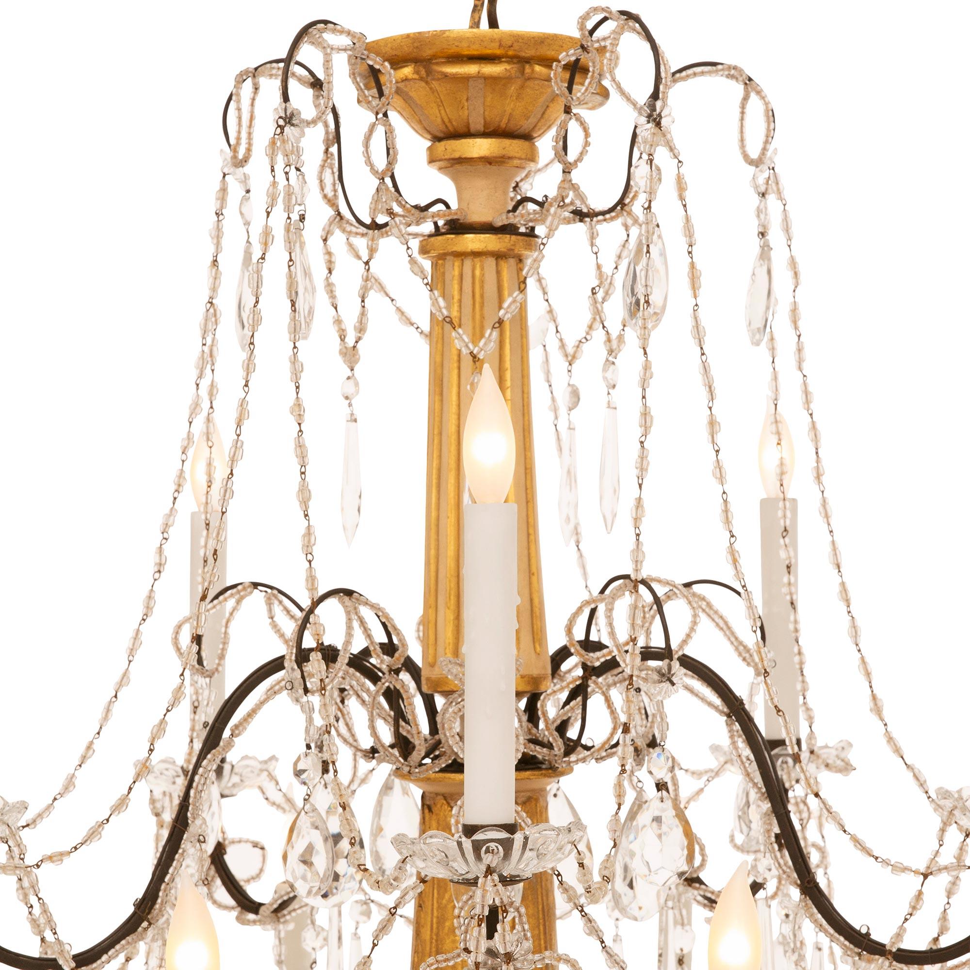 Italian 19th Century Giltwood, Patinated Wood, Iron And Crystal Chandelier For Sale 1