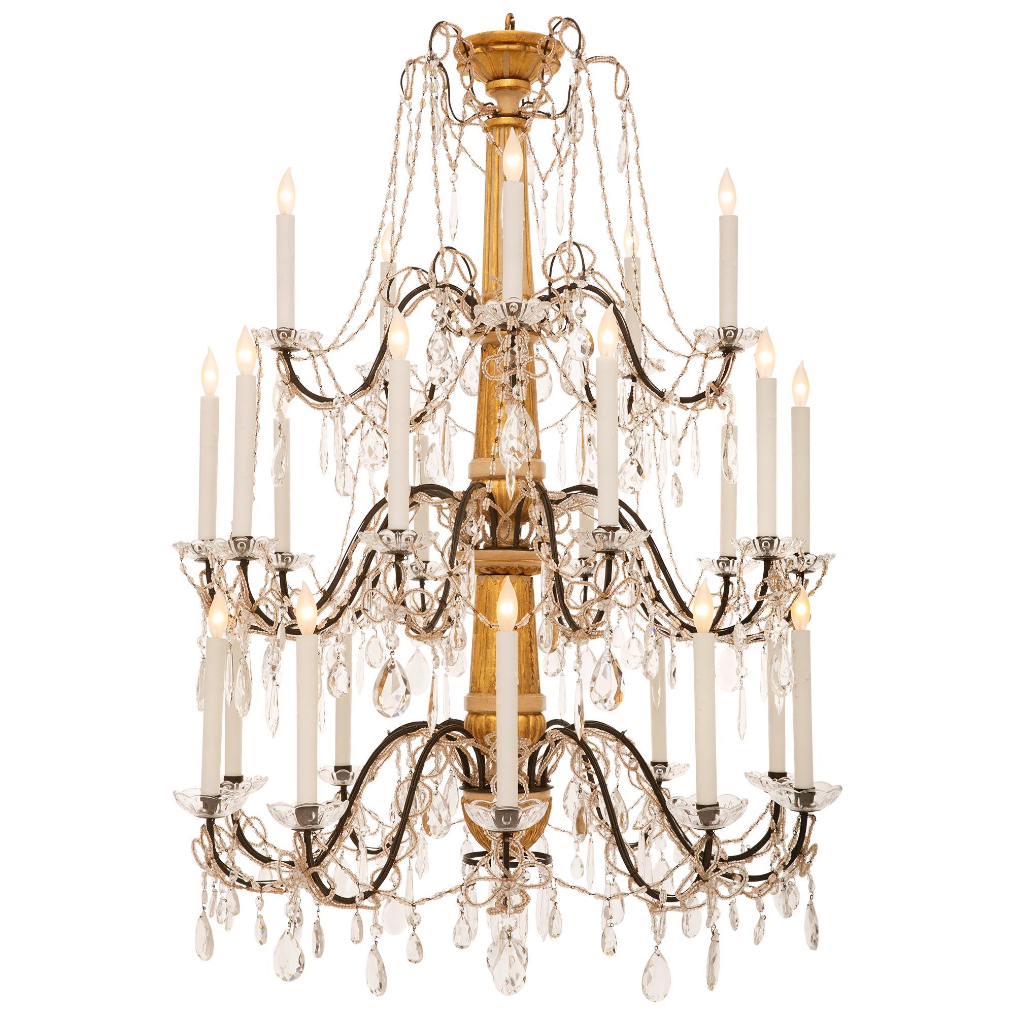 Italian 19th Century Giltwood, Patinated Wood, Iron And Crystal Chandelier For Sale 6